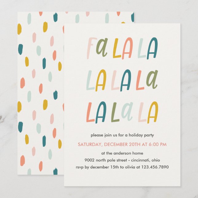 Fa la la | Pastellfarbe | Weihnachts-Party Einladung (Vorne/Hinten)
