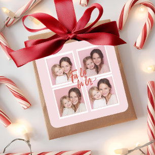 Fa La La Pink-Weihnachtsfotocollage Quadratischer Aufkleber