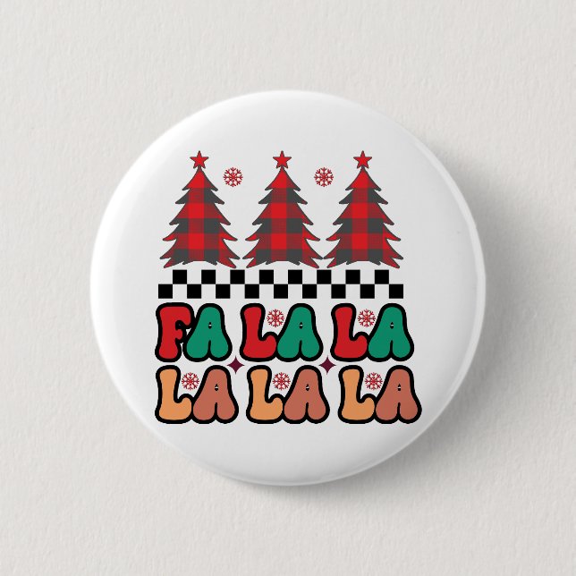Fa la la Retro Groovy Weihnachtsfeiertage Button (Vorderseite)