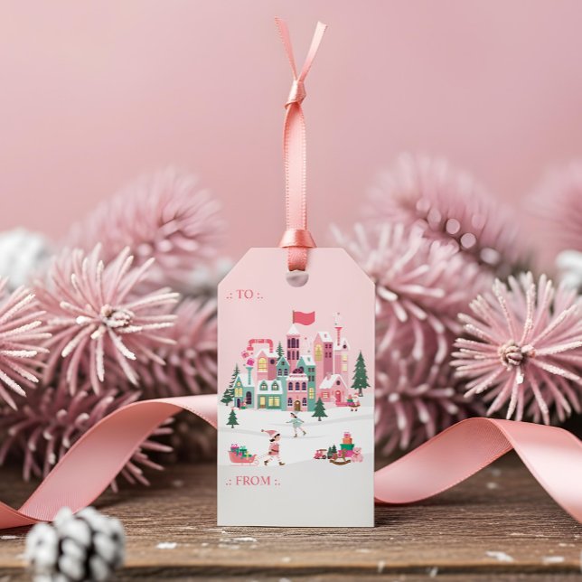 Fa La La Rosa Weihnachtselfen-Spielzeugwerkstatt Geschenkanhänger (Fa La La Pink Christmas Elf Toy Workshop Gift Tags)