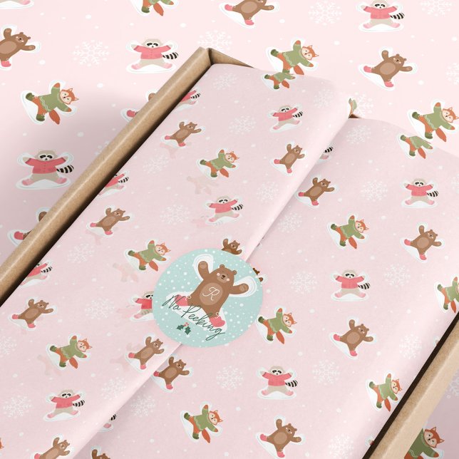 Fa La La Snow Angel Woodland Animals Fun Winter Seidenpapier (Fa La La Snow Angel Woodland Animals Fun Winter Pink Tissue Paper)