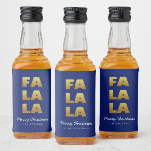 Fa La La   Spaß Weihnachten Blau & Gold Alkoholflaschenetikett