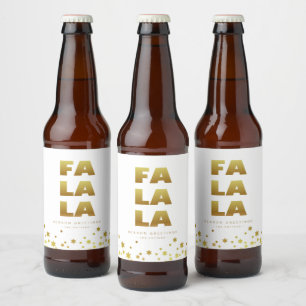 Fa La La   Spaß Weihnachten Weiß & Gold Bierflaschenetikett