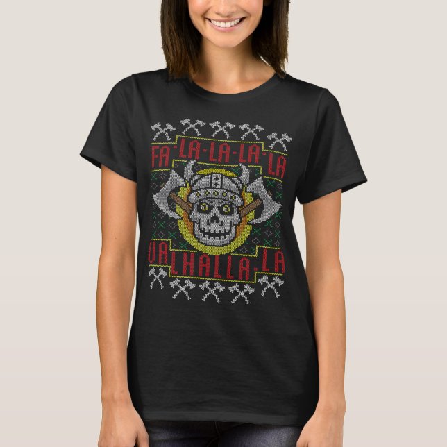 Fa-La-La-Valhalla-La-Norsk Viking Ugly Christma T-Shirt (Vorderseite)