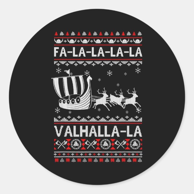 Fa La La Valhalla Viking Ship Christmas Xmas Ugly  Runder Aufkleber (Vorderseite)