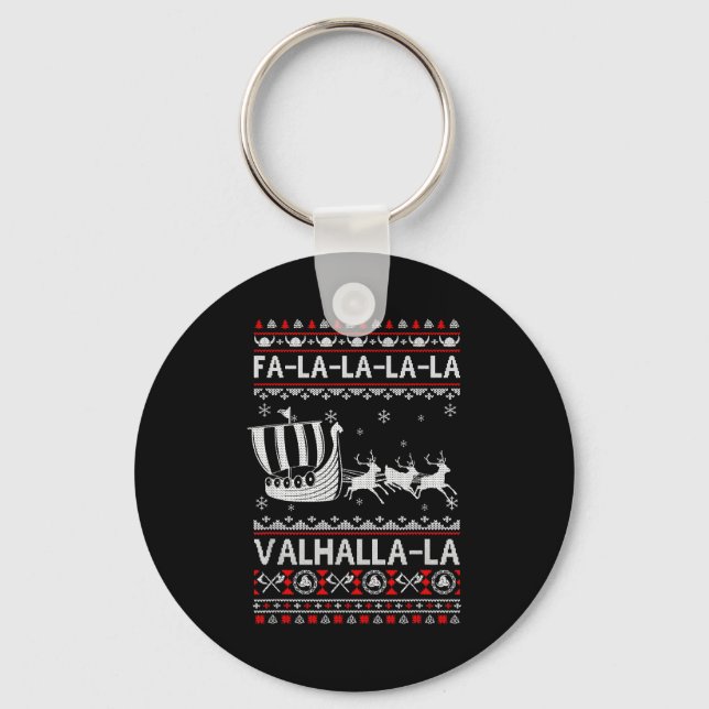 Fa La La Valhalla Viking Ship Christmas Xmas Ugly  Schlüsselanhänger (Vorderseite)