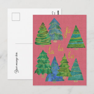 Fa La La Watercolor-Weihnachtskarte mit goldenen A Postkarte