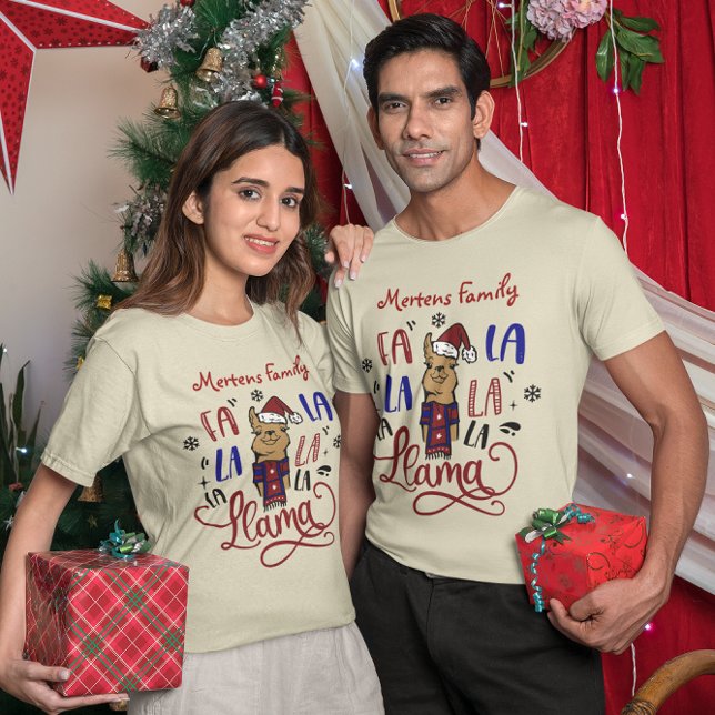 Fa La Llama Add Family Name Christmas Unisex T-Shirt (Fa La La Llama Add Family Name Christmas Unisex T-Shirt)