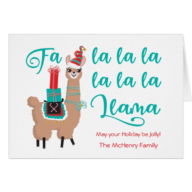 Fa la Llama Holiday Grußkarte (Vorderseite (Horizontal))