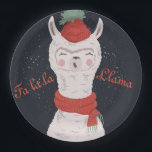 Fa la Llama Weihnachten Pappteller<br><div class="desc">Das niedliche,  aber stilvolle Design eines Lama singt Weihnachtslieder mit rotem,  gewirktem Hut mit Tassel und Winterschal. Passen Sie den Text mit der Option Vorlagen an. Kunst und Design von Mira</div>