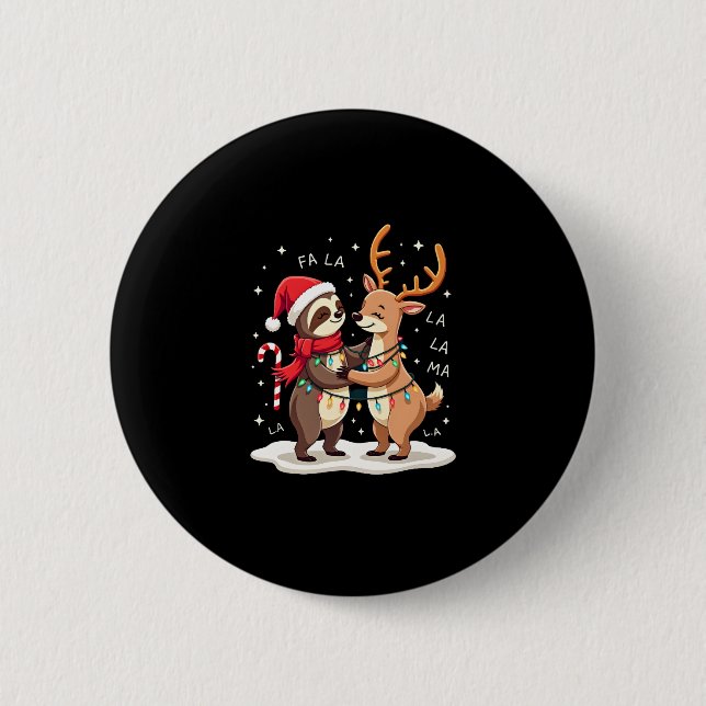 Fa La Llama Xmas Lights Sloth Riding Llama Chri Button (Vorderseite)