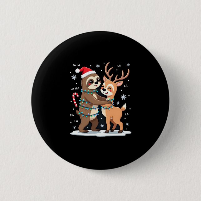 Fa La Llama Xmas Lights Sloth Riding Llama Chri Button (Vorderseite)