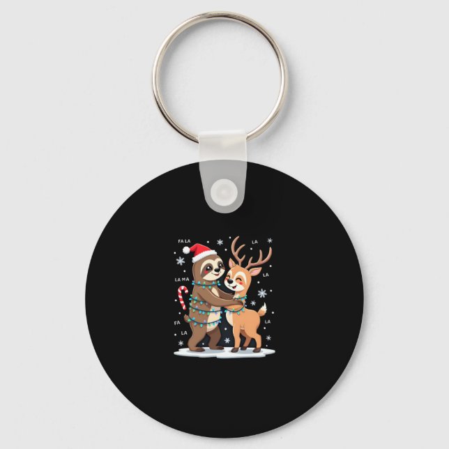 Fa La Llama Xmas Lights Sloth Riding Llama Chri Schlüsselanhänger (Vorderseite)
