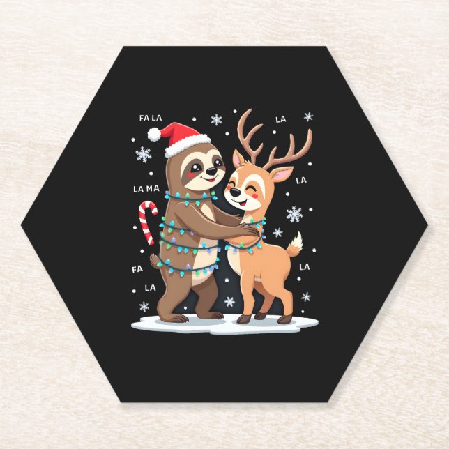 Fa La Llama Xmas Lights Sloth Riding Llama Chri Untersetzer (Vorderseite)