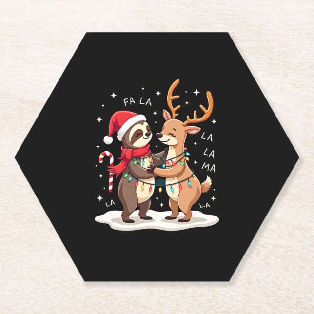 Fa La Llama Xmas Lights Sloth Riding Llama Chri Untersetzer (Vorderseite)
