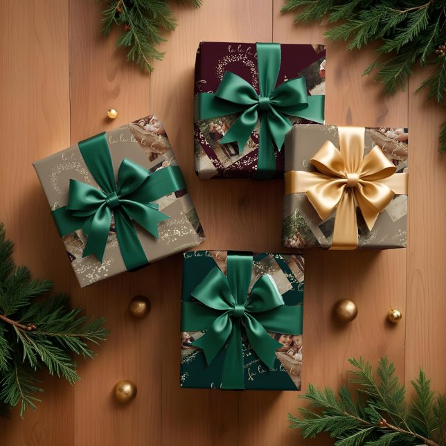 Fa La Magical Gold Weihnachtsfoto Collage Geschenkpapier Set (Fa La La Magical Gold Christmas Photo Collage Wrapping Paper Sheets)