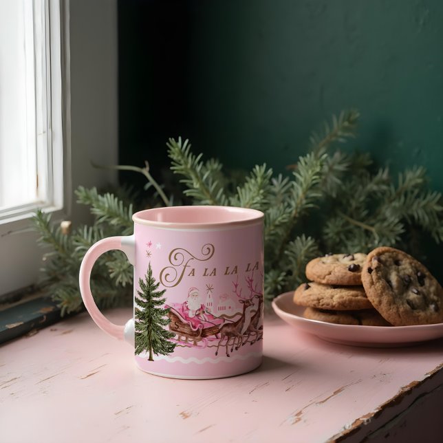 Fa La Merry Pink Christmas Santa Seligh Rentier Tasse (Fa La Merry Pink Christmas Santa Seligh Reindeer Mug)