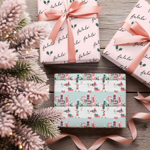 Fa La North Pole-Elfenwerkstatt Santa Pink Village Geschenkpapier Set