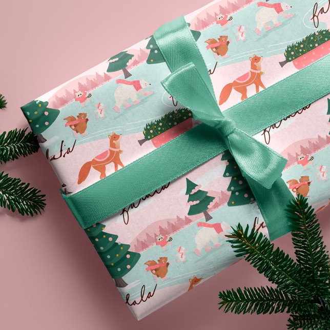 Fa La Winter Wonderland Forest Woodland Animals  Geschenkpapier (Fa La Winter Wonderland Forest Woodland Animals Wrapping Paper)