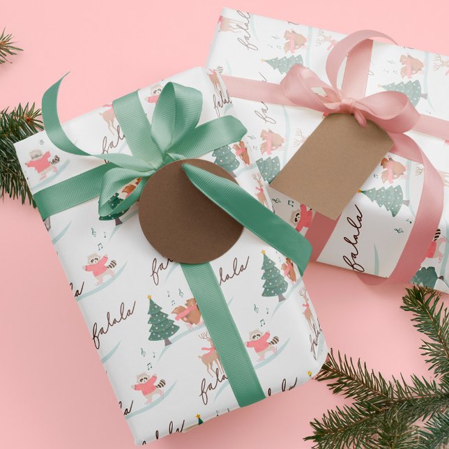 Fa La Winter Wonderland Forest Woodland Tiere Geschenkpapier (Fa La Winter Wonderland Forest Woodland Animals Wrapping Paper)