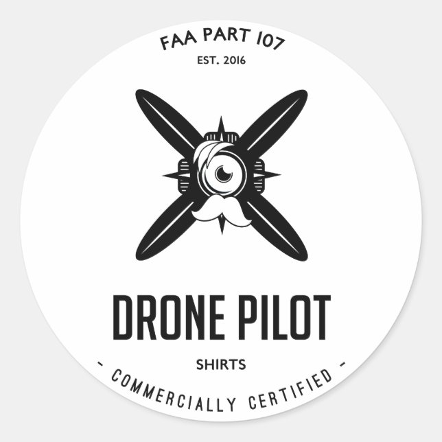 FAA Part 107 Drone Pilot Com. Zertifizierter Aufkl Runder Aufkleber (Vorderseite)