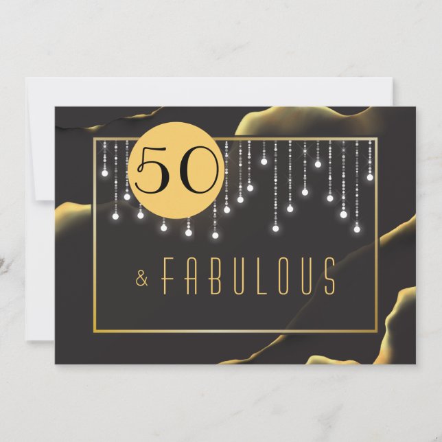 Fab 50. Geburtstag Golden Black Einladung (Vorderseite)
