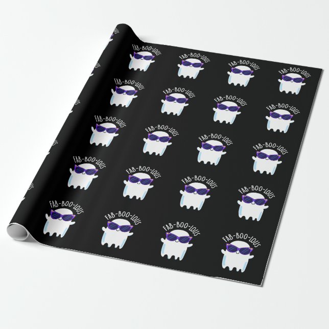 Fab-Boo-Lous Funny Ghost Pun Dark BG Geschenkpapier (Ungerollt)