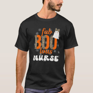Fab BOO lustus Nurse Leopard Halloween Ghost Sheet T-Shirt