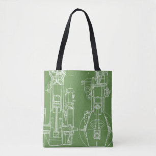 FAB MECHANICAL ZEICHNEND BLUEPRINT green WHITE Tasche