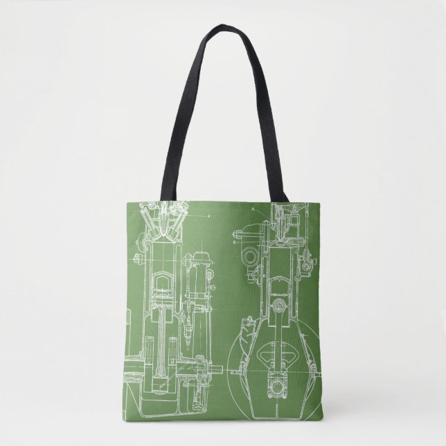 FAB MECHANICAL ZEICHNEND BLUEPRINT green WHITE Tasche (Vorderseite)