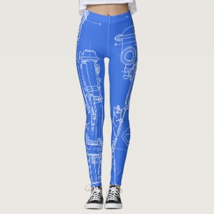 FAB MECHANICAL ZEICHNEND BLUEPRINT WHOR YOOR FARBE LEGGINGS