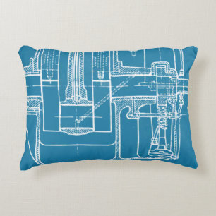 FAB MECHANISCH ZEICHNEND BLUEPRINT BLAUE WEISS ZIERKISSEN