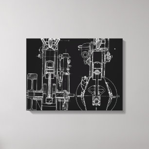 FAB MECHANISCHER ZEICHNENDER PLAN SCHWARZ-WEISS LEINWANDDRUCK
