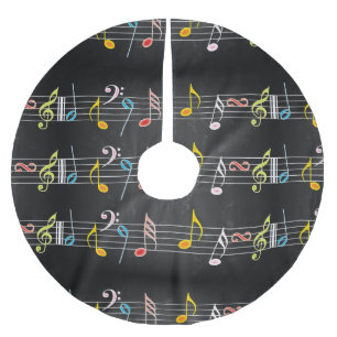 Fab Musiknoten auf Schwarzem Polyester Weihnachtsbaumdecke