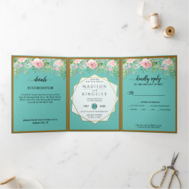 Fab Pink Aquamarine Hochzeitsfeier mit drei Falten Dreifach Gefaltete Einladung