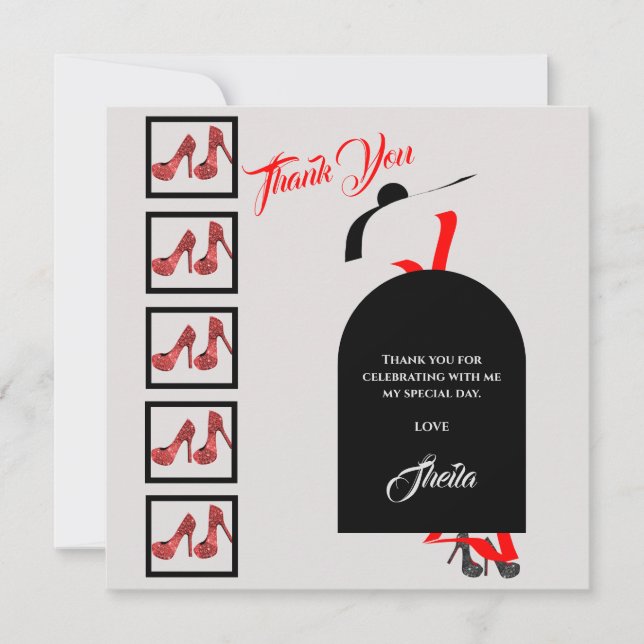 Fab Silhouette Glam Shoes Red Black Birthday Foto Dankeskarte (Vorderseite)
