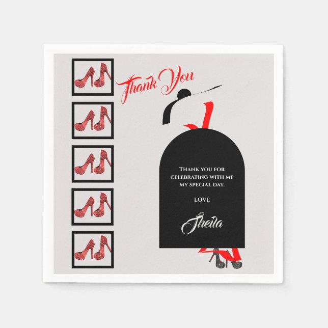 Fab Silhouette Glam Shoes Red Black Birthday Serviette (Vorderseite)