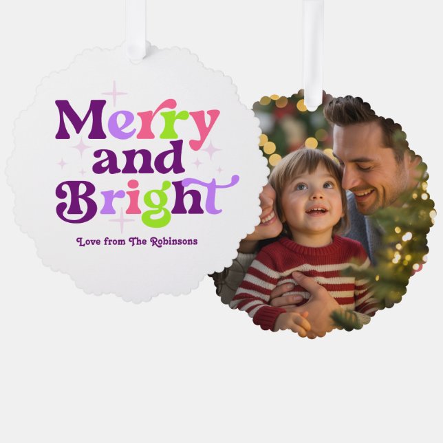 Fab Sugarplum Merry & Bright Retro Weihnachts-Foto Ornament Karte (Vorderseite/Rückseite)