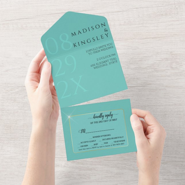 Fab Teal Élégant Invitation Tout En Un (Déchirure)