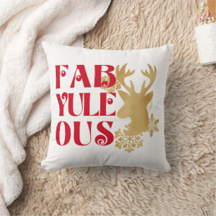 Fab-Yule-Ous Weihnachtsrentier Rot & Gold Kissen