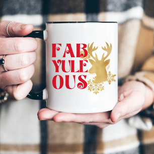 Fab-Yule-Ous Weihnachtsrentier Rot und Gold Tasse