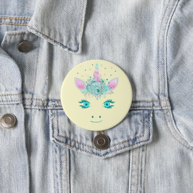 Fabelhaft Süße Einhorn Blumen Gesicht 1 Button (Beispiel)