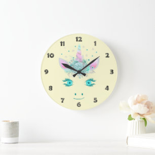 Fabelhaft Süßes Einhorn Blumen Gesicht 1 Große Wanduhr