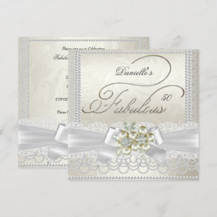 Fabelhaft weiße Perlen-Lace-Damask-Diamant Einladung
