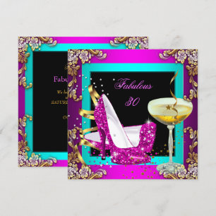 Fabelhafte 30 Hot Pink Türkis Glitter Gold Party Einladung