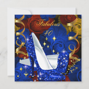 Fabelhafte 40 königsblaue goldene Absätze florale  Einladung
