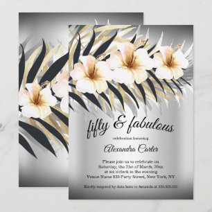 Fabelhafte 50 Beige Silber Gold Hibiskus Party Einladung
