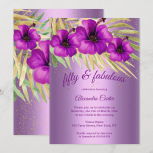 Fabelhafte 50 Flieder lila Hibiskus Blumenparty Einladung