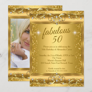 Fabelhafte 50. Foto-Funkeln Goldene Geburtstagsfei Einladung