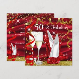 Fabelhafte 50 Glitzer Gold Rote High Heels Party Einladung